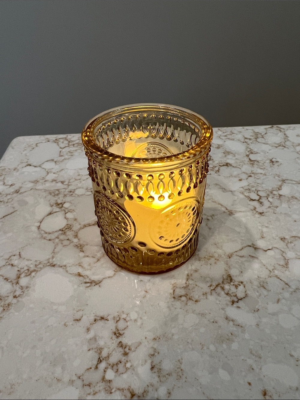 Textured Amber Glass Candle Holder - Decorative Accent